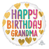 18" Happy Birthday GRANDMA Golden Foil Balloon (Helium Inflated)
