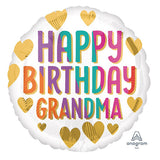 18" Happy Birthday GRANDMA Golden Foil Balloon (Helium Inflated)