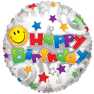 Smiley Stars Happy Birthday Foil Balloon - Funzoop