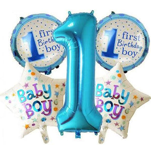 1st Birthday 5 in 1 Foil Balloons Bouquet Set for Boy