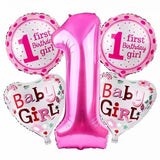 1st Birthday Foil Balloons Bouquet Set for Girl - Funzoop