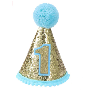 Infant Baby Shiny 1st Birthday Cone Hat - Boy