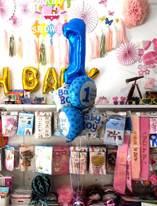1st Birthday Foil Balloons Bouquet Set for Boy - Helium Inflated - Funzoop The Party Shop