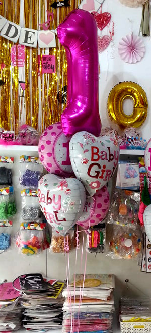 1st Birthday Foil Balloons Bouquet Set for Girl  (Inflated) - Funzoop The Party Shop 