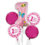 1st Birthday Girl Celebration 5 in 1 Foil Balloons Bouquet Set [5 Pcs] - Funzoop