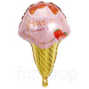 25" Ice Cream Cone Shaped Foil Balloon Pink shown as a product reference for food-themed birthdays and playful celebrations and a coordinated party display.
