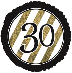 18" Black & Gold Glitter Foil Balloon (30th Milestone) - Funzoop