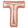 40" Large Foil Alphabet Balloons- Rose Gold (Letter T) - Funzoop
