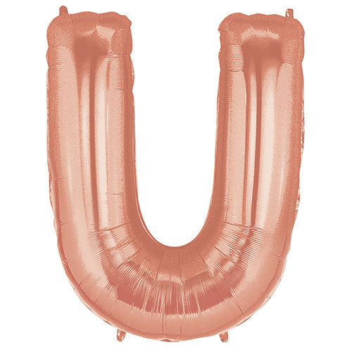 40" Large Foil Alphabet Balloons- Rose Gold (Letter U) - Funzoop