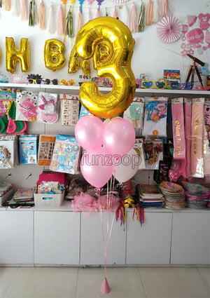 40" Large Milestone Number Foil with Metallic Latex Balloons Bouquet (BQ05) - Number Three Golkden - Funzoop The Party Shop