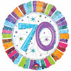 70th milestone birthday foil balloon with a black and gold glitter-effect printed design shown as a product reference for birthday celebrations, with its themed design visible.