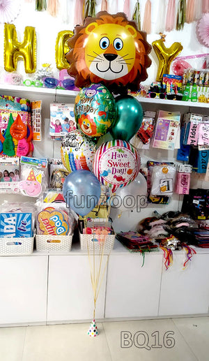 Jumbo Lion Jungle Theme Happy Birthday Helium Balloons Bouquet (BQ16)  - Funzoop
