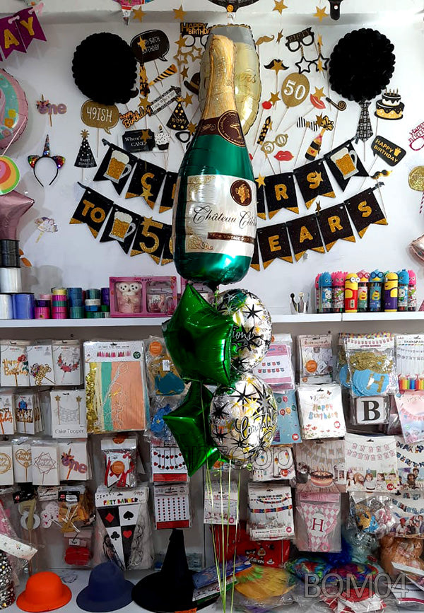Champagne Theme 5 in 1 Helium Inflated Foil Balloons Bouquet Set [5 Pcs] - BQM04