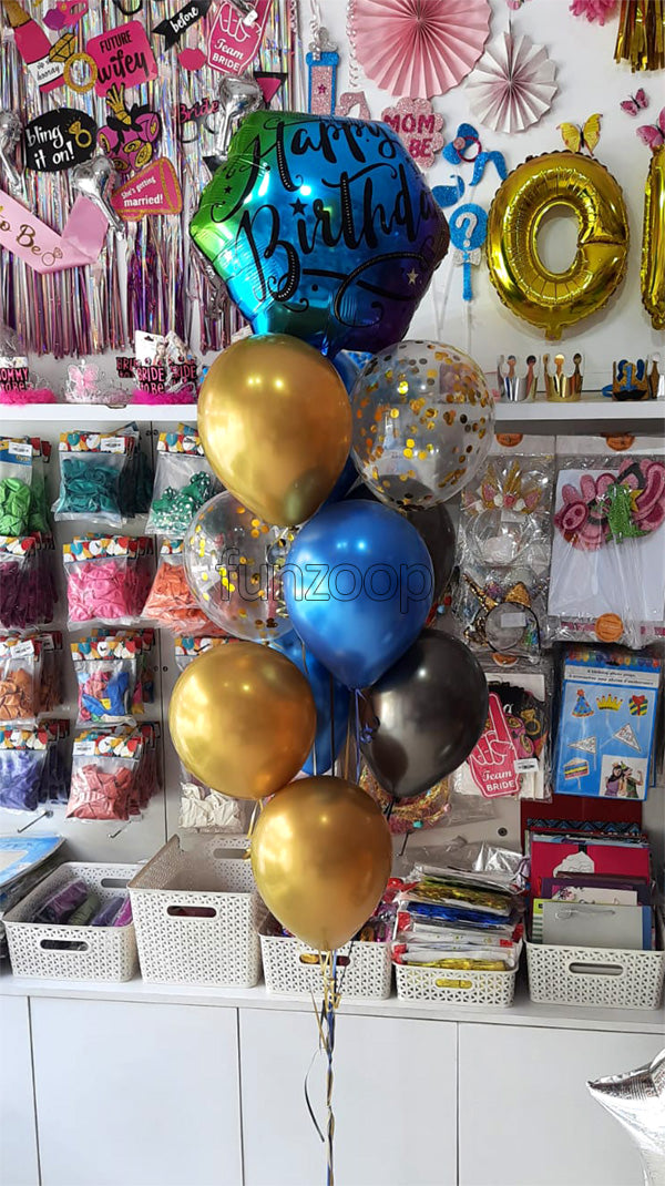 Birthday Hexagon Foil & Chrome Helium Balloon Bouquet