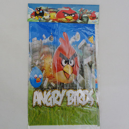 Angry Birds plastic table cover shown in retail packaging with colourful bird characters and logo artwork for a themed party table.