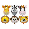 Animal Face Jungle Theme Foil Balloons - Giraffe, Zebra, Cow, Lion, Monkey and Tiger  - Funzoop The Party Shop