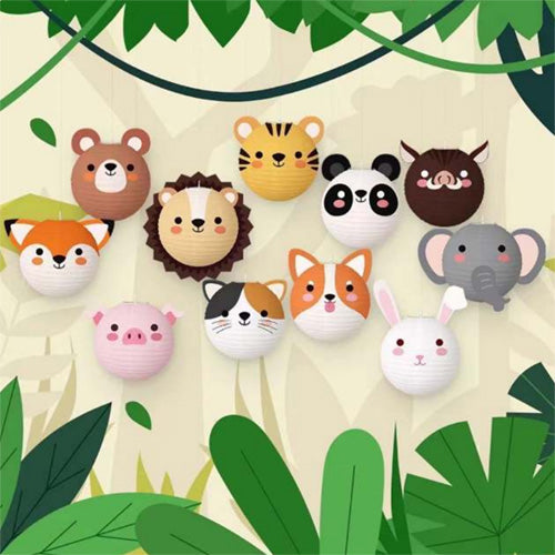 Animals theme paper lantern decoration with colorful jungle party design sold by Funzoop - The Party Shop