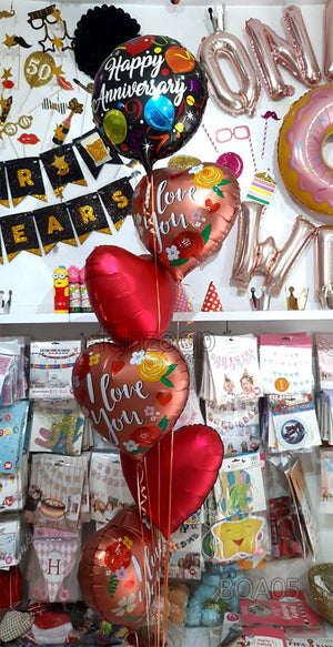 Happy Anniversary Love You Hearts Helium Balloon Bouquet (BQA05)