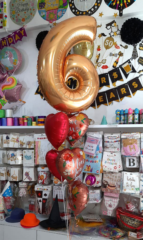 Anniversary Milestone Heart Helium Balloon Bouquet, 6 Pcs