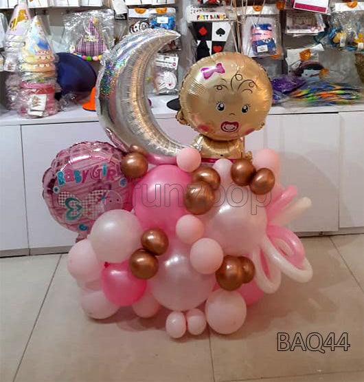 Baby Arrival Over the Moon Centerpiece - Girl - Without-Helium-Bunch