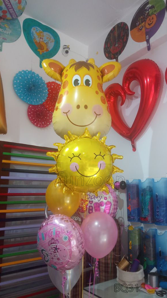 Baby Girl Arrival Bouquet Giraffe, arranged together as a coordinated balloon display for a celebration or themed gift.