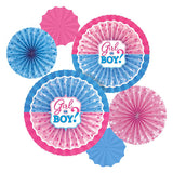 Baby GIRL or BOY? Party Hanging Fans Decoration Set (6 Assorted Round Paper Fans) - Funzoop The Party Shop