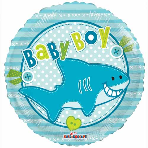 Baby Shark Baby Boy Arrival Foil Balloon, 18 Inch shown as a product reference for baby showers and welcome-baby celebrations, with its themed design visible.