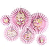 Baby Shower Party Hanging Fans Decoration Set (6 Assorted Round Paper Fans) - Pink - Funzoop The Party Shop