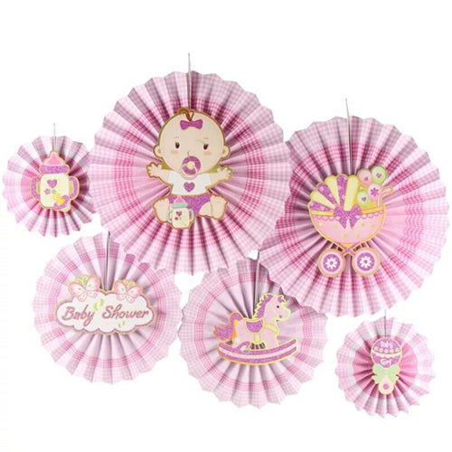 Baby Shower Party Hanging Fans Decoration Set (6 Assorted Round Paper Fans) - Pink sold by Funzoop - The Party Shop