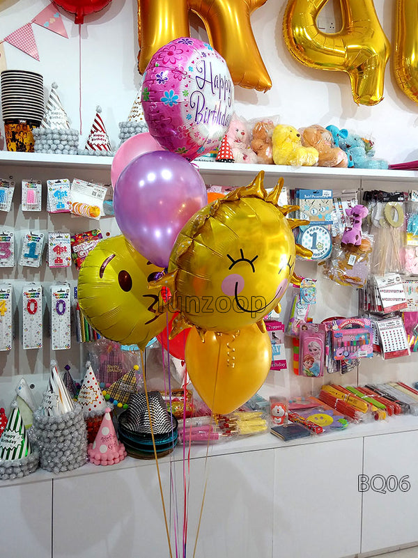 Happy Birthday Smiley Kiss Helium Foil Balloon Bouquet, arranged together as a coordinated balloon display for a celebration or themed gift.