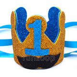 First birthday blue mustache crown for boys with decorative birthday design from Funzoop The Party Shop