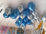 Assorted Blue and Silver chrome helium balloon with matching curling ribbon sold by Funzoop Helium Shop