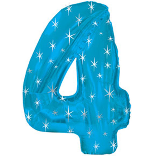 Blue sparkle number 4 foil balloon