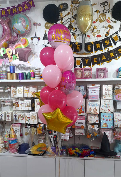 16-piece blush birthday helium balloon bouquet with gold star foils sold by Funzoop Birthday Supplies Shop