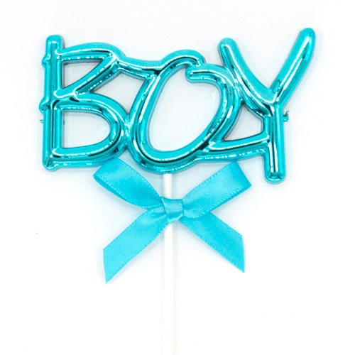 Baby Boy Acrylic Cake Topper with Ribbon, Blue
