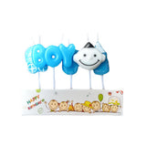 Boy smiley birthday candle set with colorful character designs for cake decoration from Funzoop The Party Shop