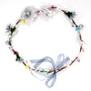 Silver bridal tiara headband with crystal-stone embellishments and a metal-alloy base, providing a decorative hair accessory for wedding portraits.