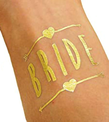 Bride gold temporary tattoos sheet for bridal shower and bachelorette party celebrations from Funzoop The Party Shop