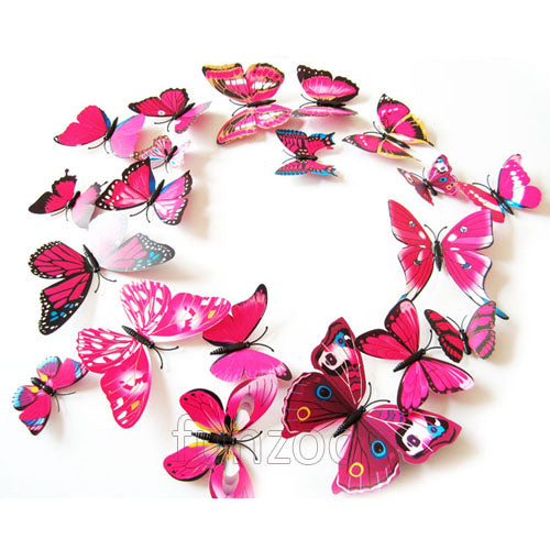Decorative PVC 3D Magnetic Butterfly Set [12 Pcs] Pink - Funzoop