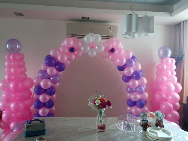 Cake Table Balloons Arch, in an event decoration layout for a themed celebration and party photographs.