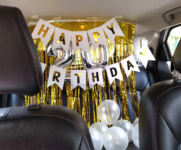 Car Decor Curtains White Banner, in an event decoration layout for a themed celebration and party photographs.