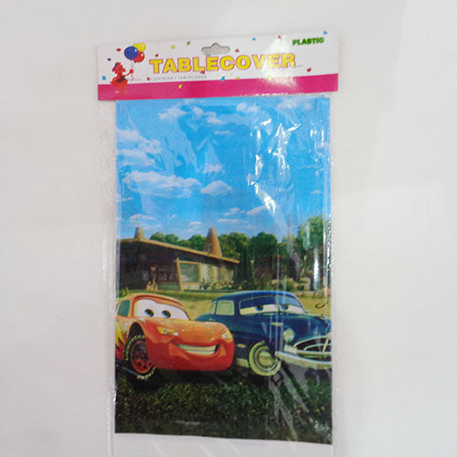 Car theme plastic table cover featuring colorful racing car graphics for birthday parties from Funzoop The Party Shop