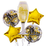Cheers Wine Glass 5 in 1 Congratulations Foil Balloons Bouquet Set - Funzoop