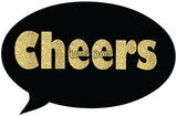 Cheers photo booth placard with celebration themed party message from Funzoop The Party Shop