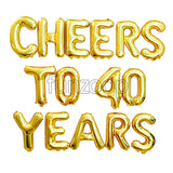 Cheers To 40 Years party backdrop with metallic foil balloon banner from Funzoop The Party Shop
