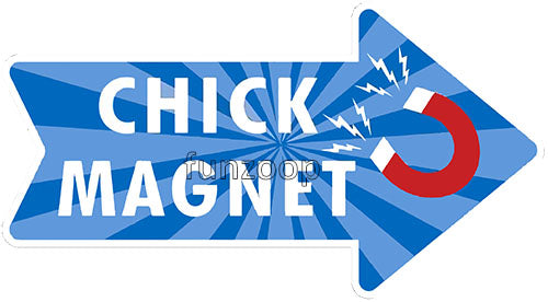 Chick Magnet photo booth placard with bold printed party message and decorative cutout design