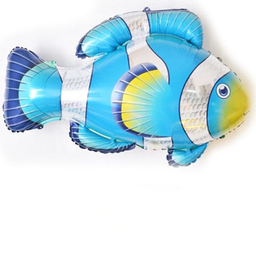 Colorful Fish Foil Balloon shown as a product reference for under-the-sea birthdays and ocean parties and a coordinated party display.