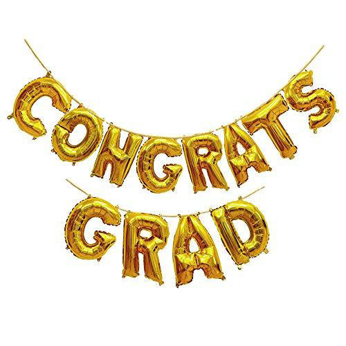 CONGRATS GRAD Foil Alphabet Balloons Wall Banner - Golden - Funzoop