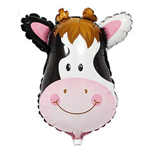 Cute Cow Face Shaped Jungle Theme Foil Balloon shown as a product reference for animal-themed birthdays and safari celebrations and a coordinated party display.