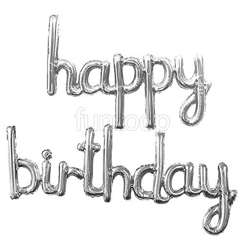 Cursive Happy Birthday Foil Banner Rose Silver - Funzoop